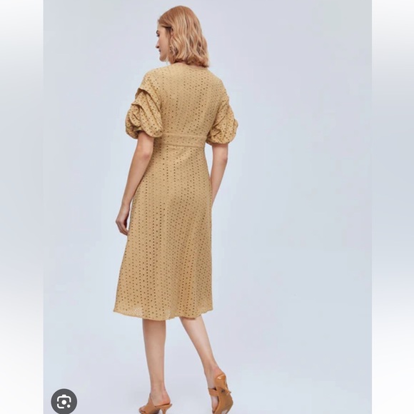 NWT MOTF Schiffy Eyelet Khaki Cotton Bishop Sleeve Button Down Midi Dress XS - Picture 2 of 9